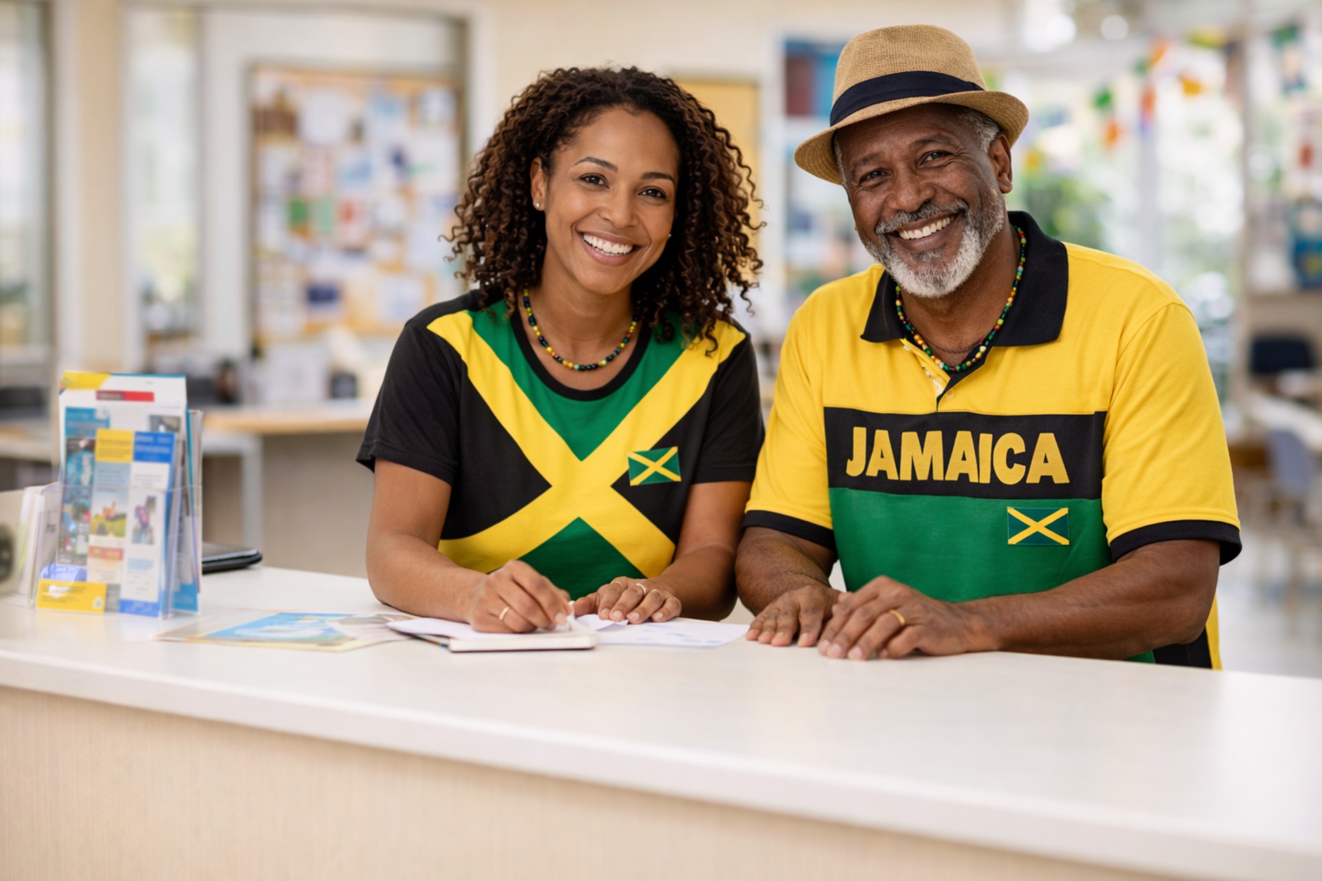 Friendly community representatives welcoming visitors to contact JCCABC