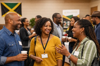 Jamaican-Canadian entrepreneurs connecting and networking at a community business event